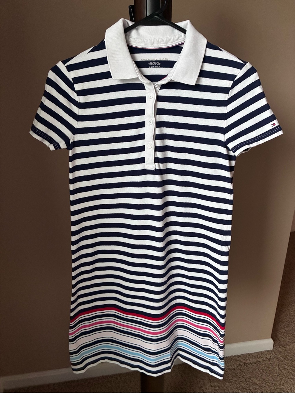 Tommy Hilfiger Navy, White & Pink Striped Polo Mini Dress